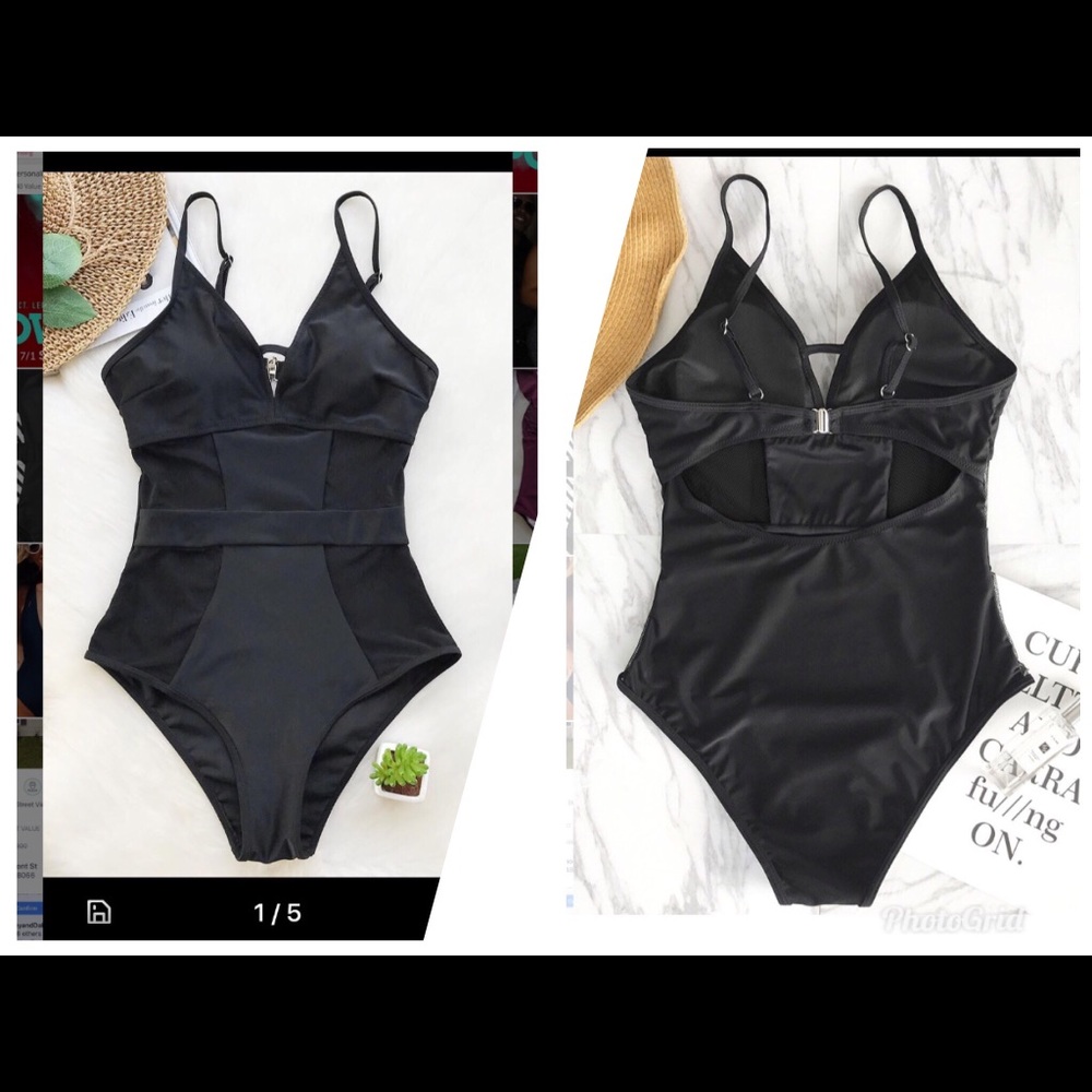Black & Mesh One Piece Swimsuit